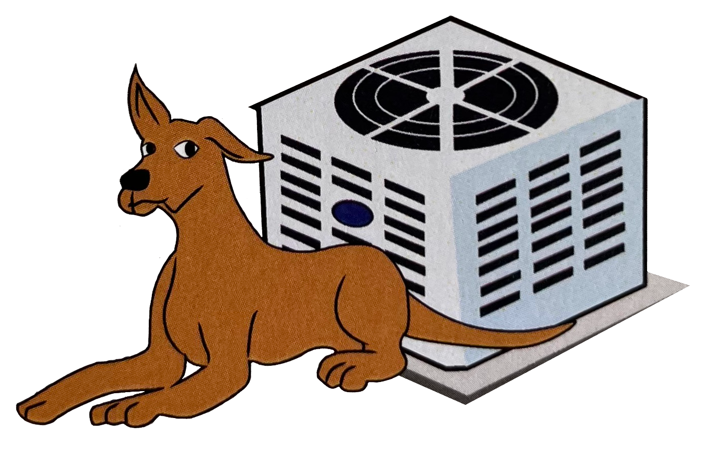 Logo of a dog in front of an A/C unit